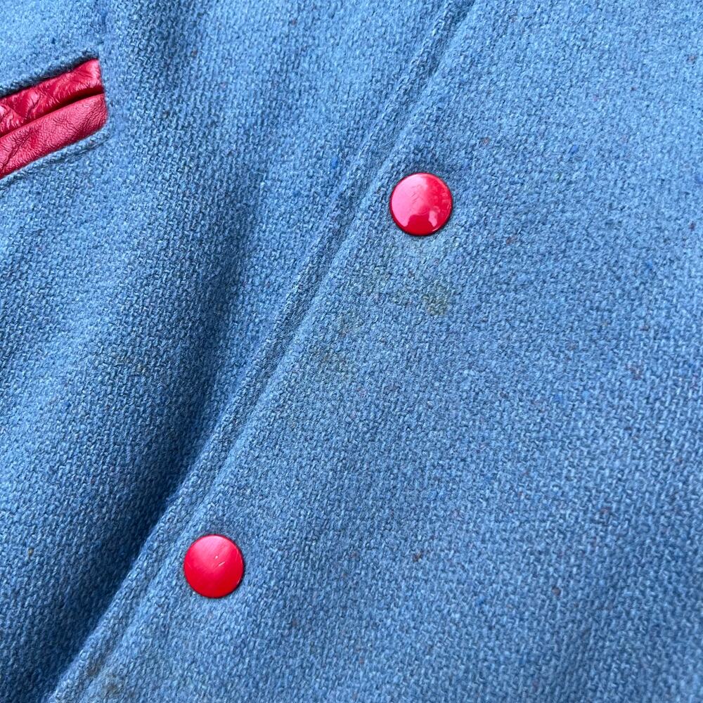 True Vintage Rams Brad Varsity Jacket School Letterman Blue Shoulder Stripe Wool - Picture 7 of 16